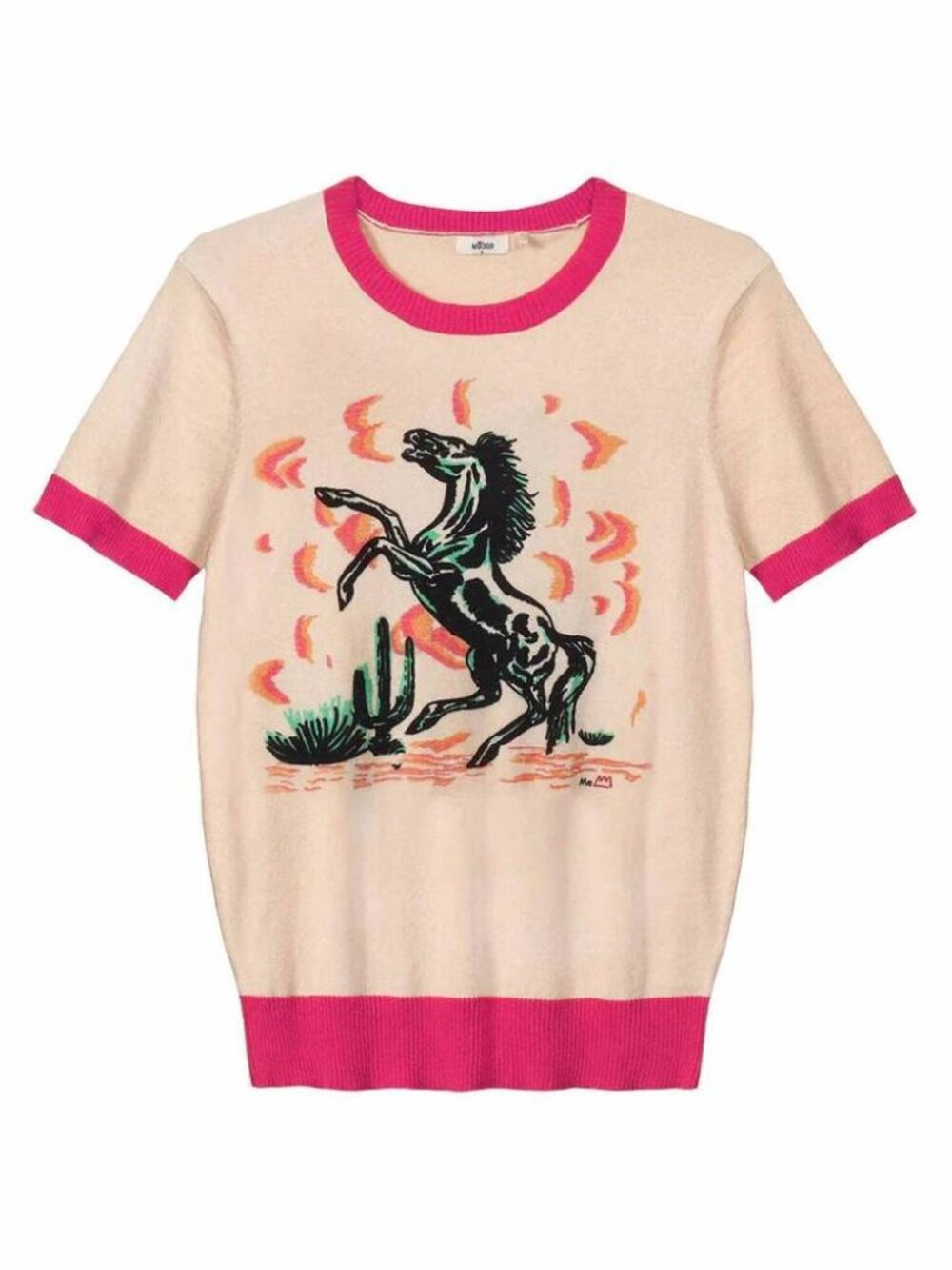 NEW, ME369 Women’s Nora Knit Top. Pink, Black Horse, Shirt, Sweater. Small S NWT